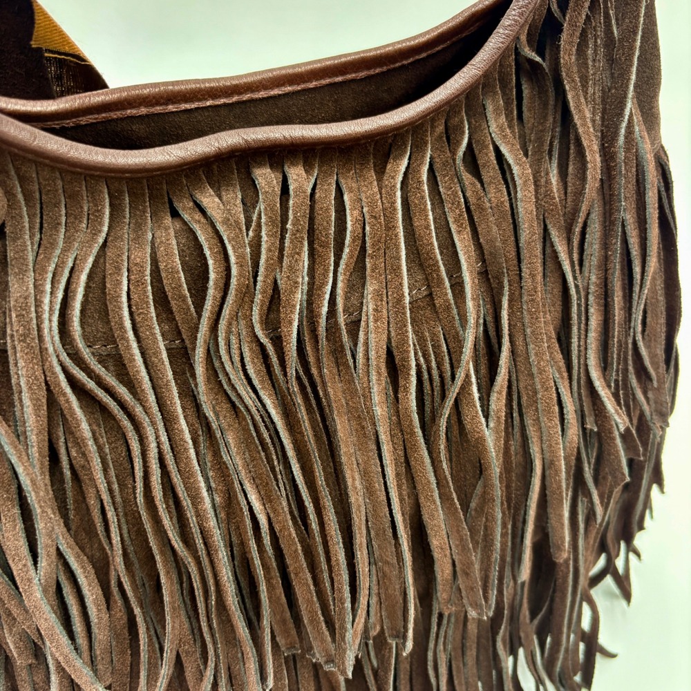 Vilenca Holland Brown Suede Fringe Hobo Leather Trim Boho Western Shoulder Bag - Picture 7 of 14